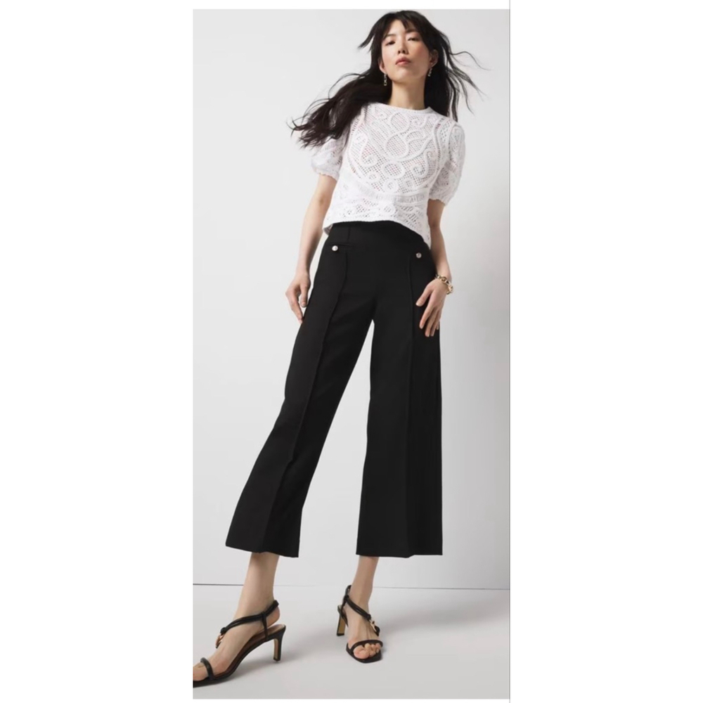 White House Black Market Black Wide Leg Crop Pants Size 8